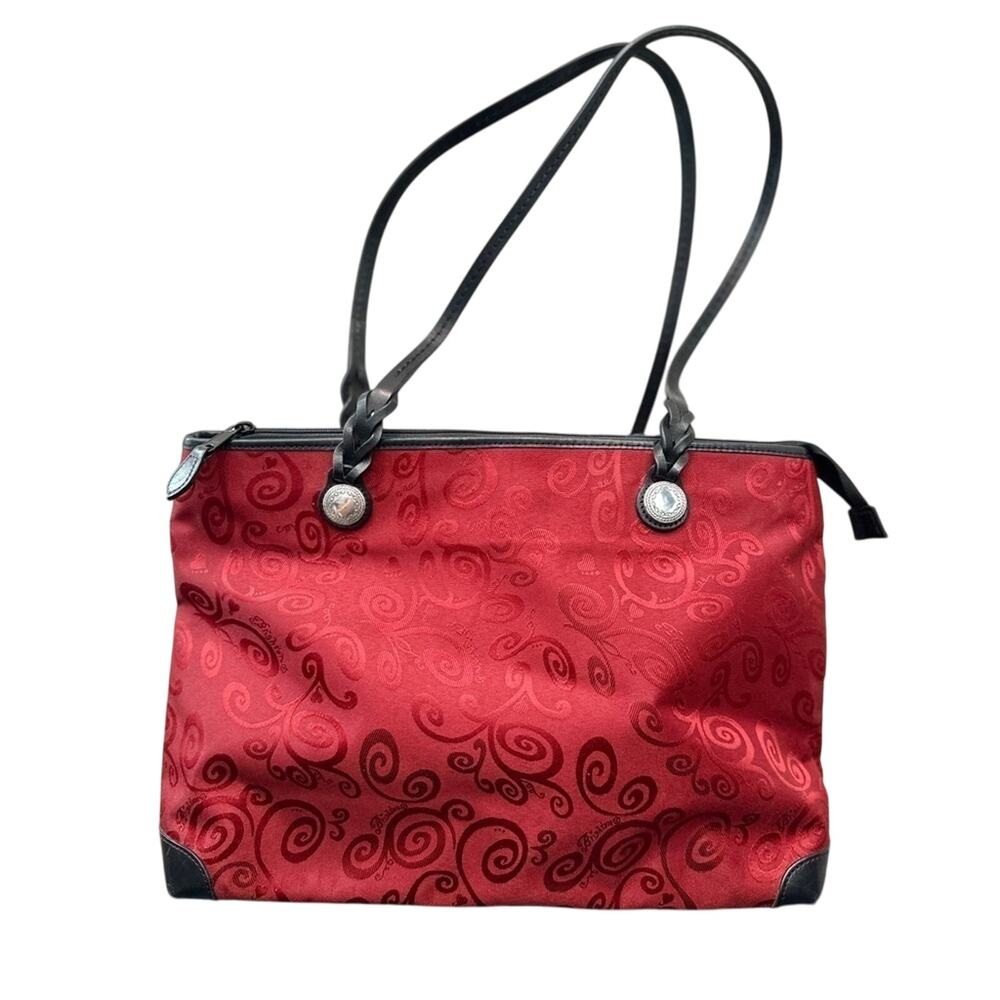 BRIGHTON | Red & Black Scroll Tote Bag Purse Braided Leather Handles